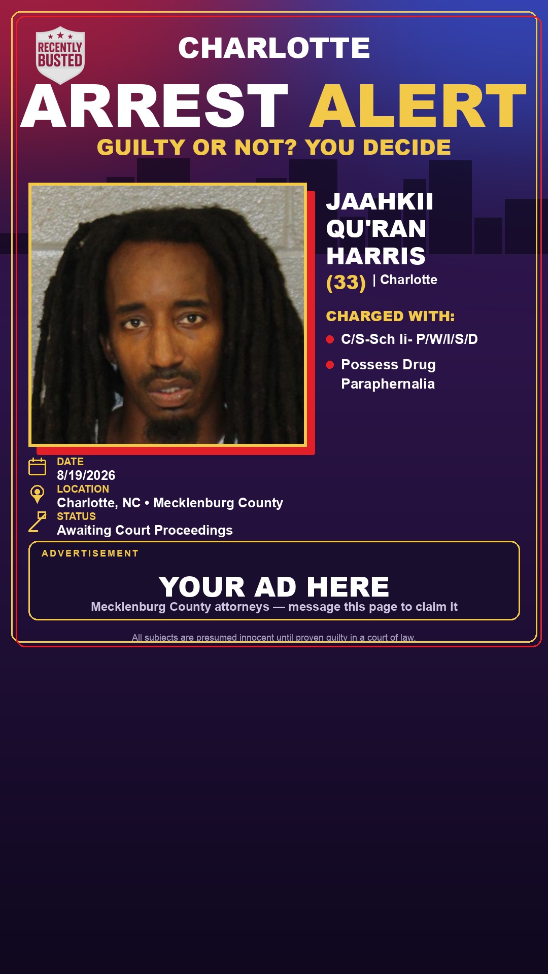 Arrest report - JAAHKII QU'RAN HARRIS
