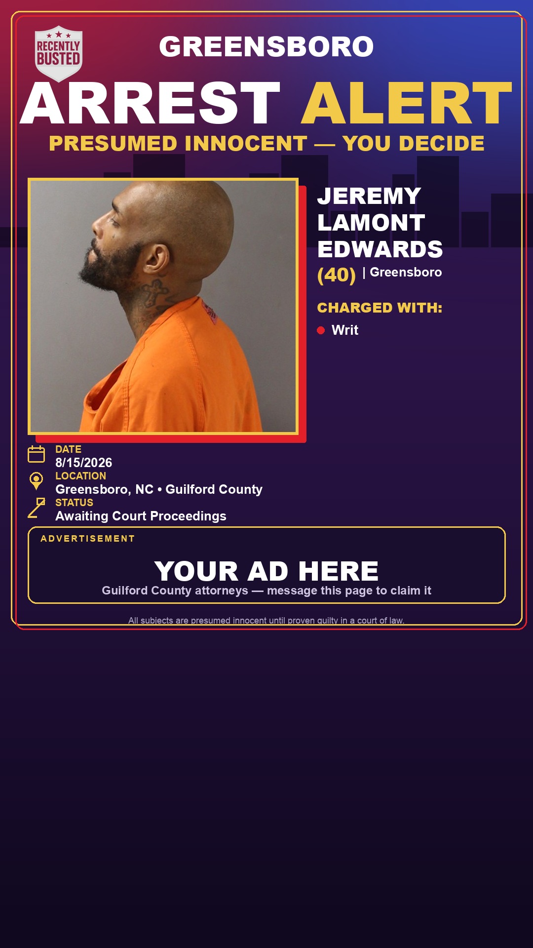 Arrest report - JEREMY LAMONT EDWARDS