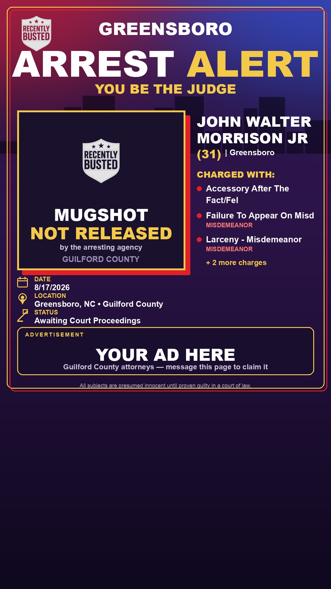 Arrest report - JOHN WALTER MORRISON JR