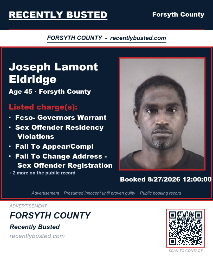 JOSEPH LAMONT ELDRIDGE — arrest record card, Recently Busted