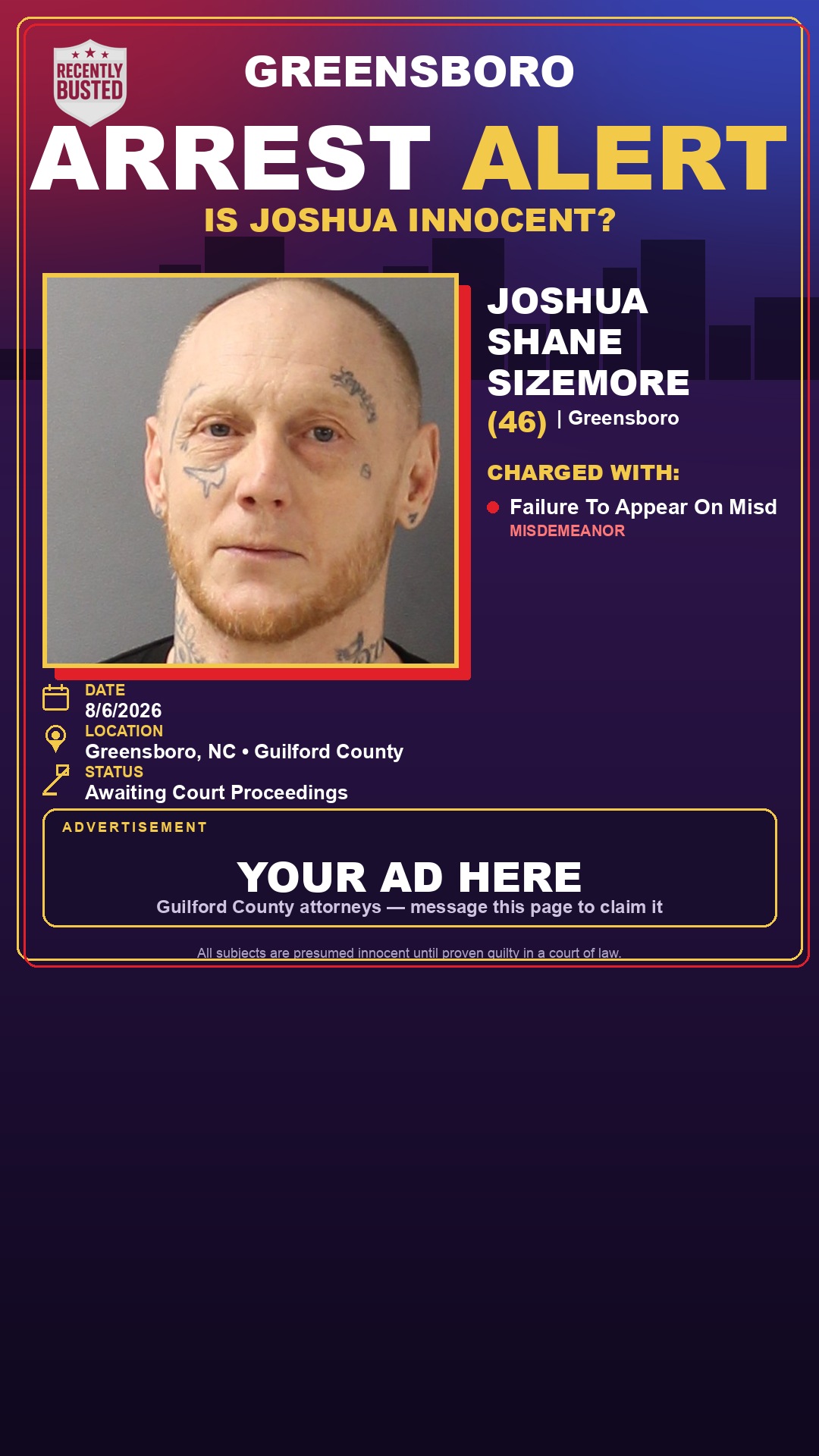 Arrest report - JOSHUA SHANE SIZEMORE