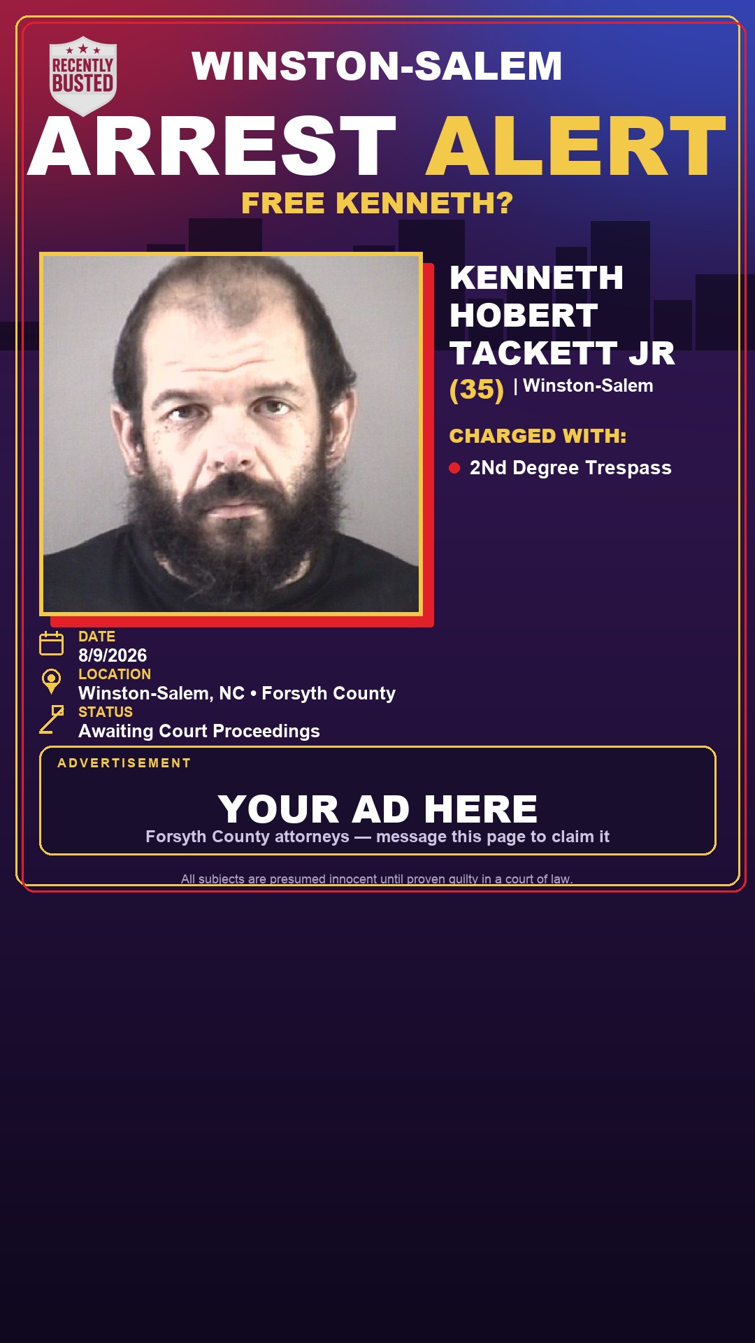 Arrest report - KENNETH HOBERT TACKETT JR
