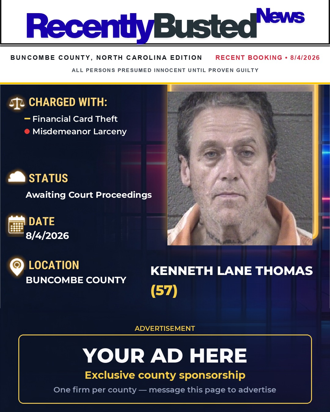 Arrest report - KENNETH LANE THOMAS
