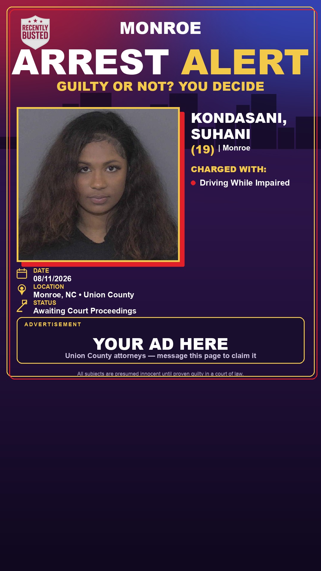 Arrest report - KONDASANI, SUHANI
