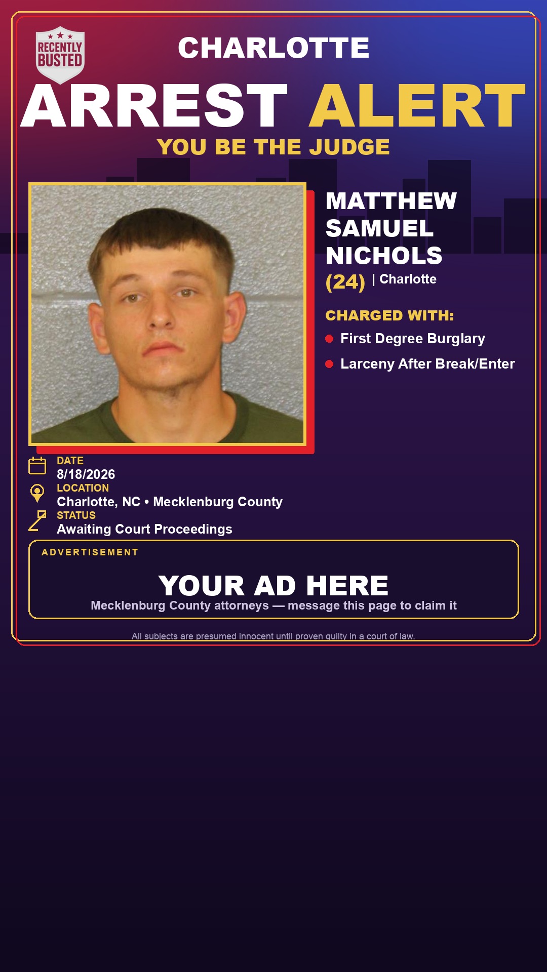 Arrest report - MATTHEW SAMUEL NICHOLS