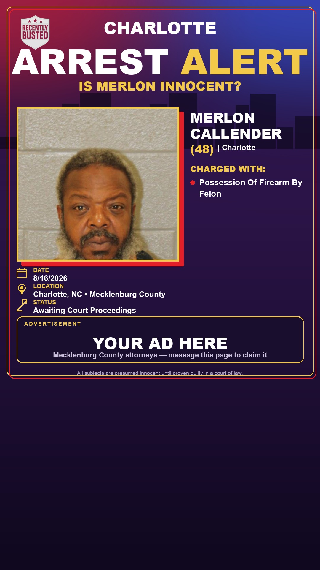 Arrest report - MERLON CALLENDER