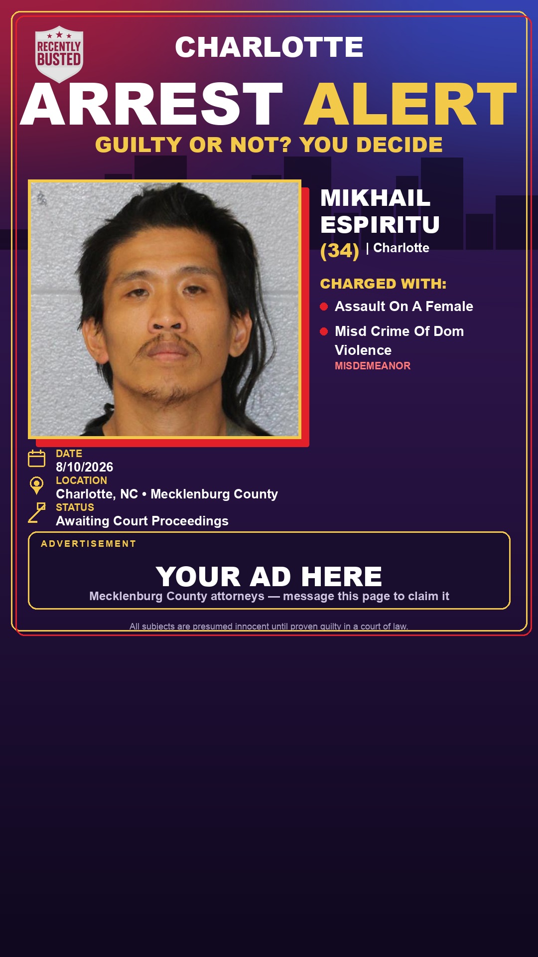Arrest report - MIKHAIL ESPIRITU
