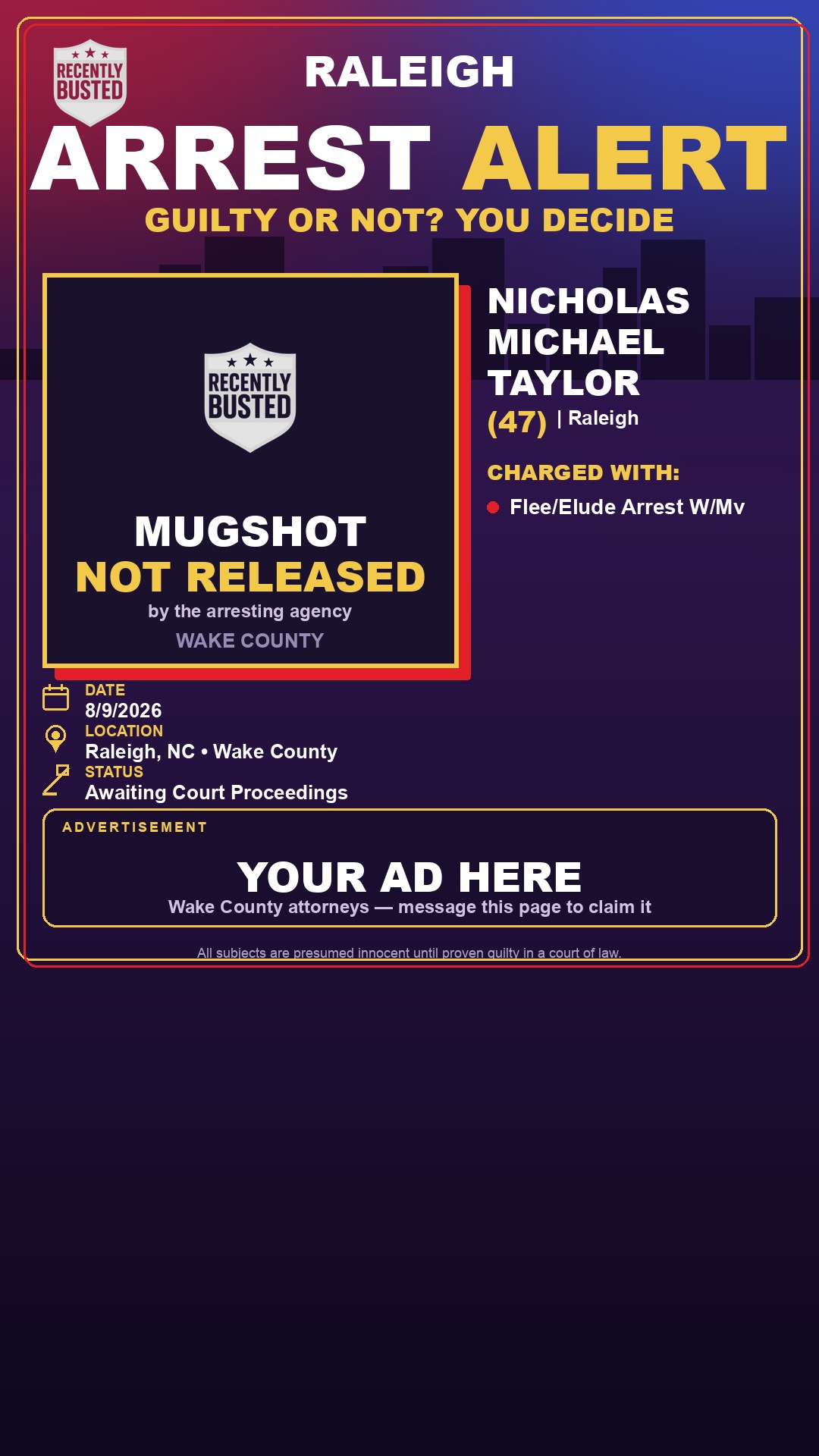 Arrest report - NICHOLAS MICHAEL TAYLOR