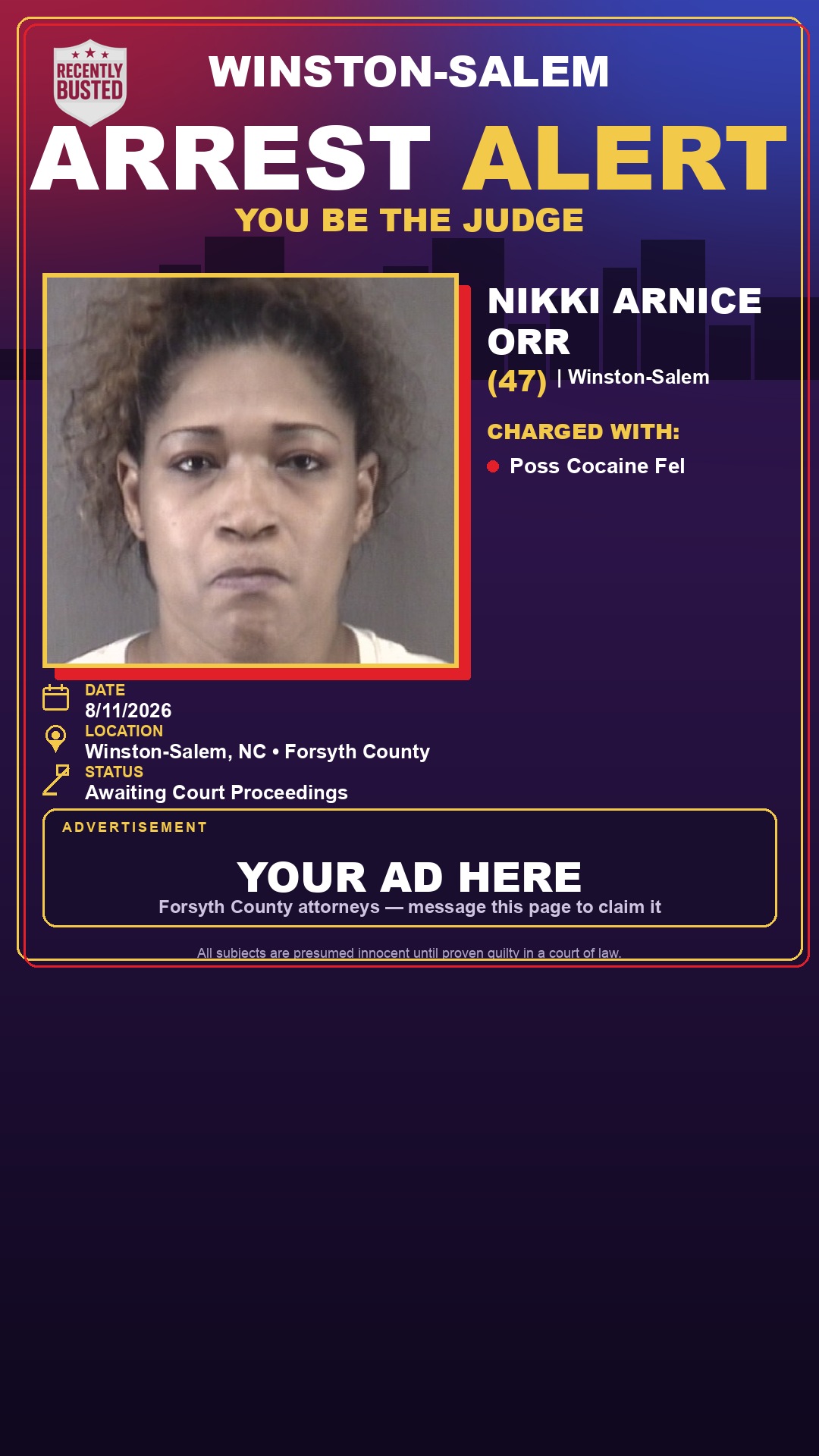 Arrest report - NIKKI ARNICE ORR