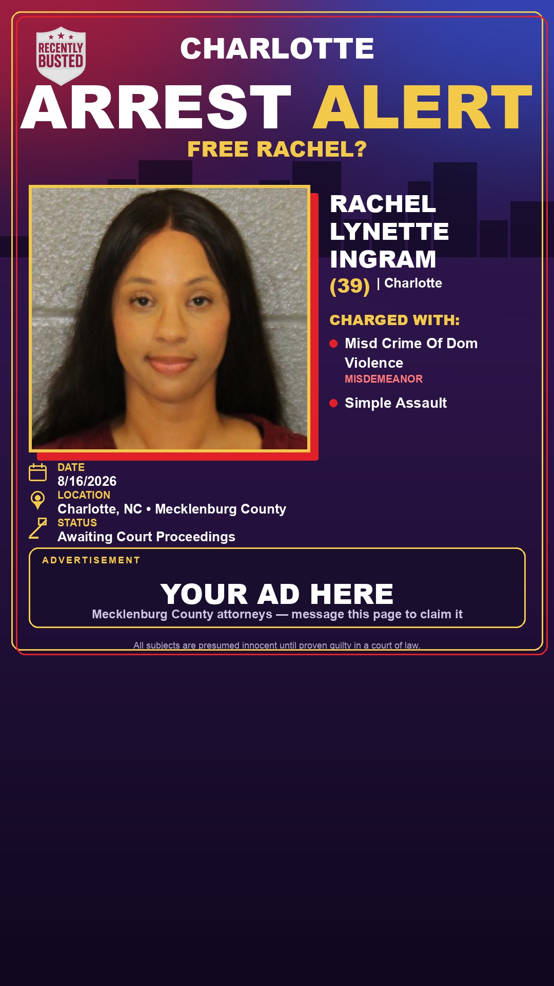 Arrest report - RACHEL LYNETTE INGRAM