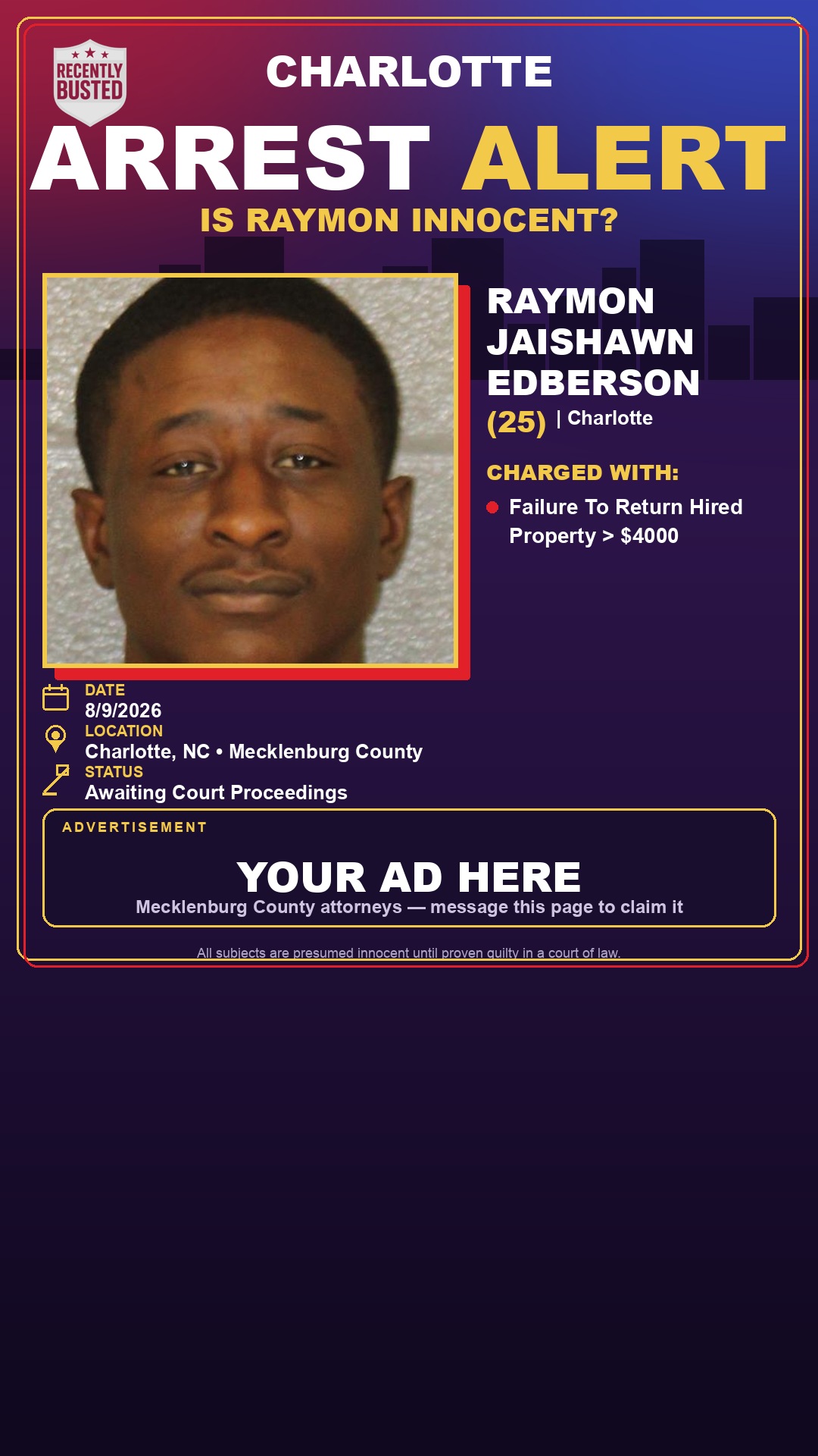 Arrest report - RAYMON JAISHAWN EDBERSON
