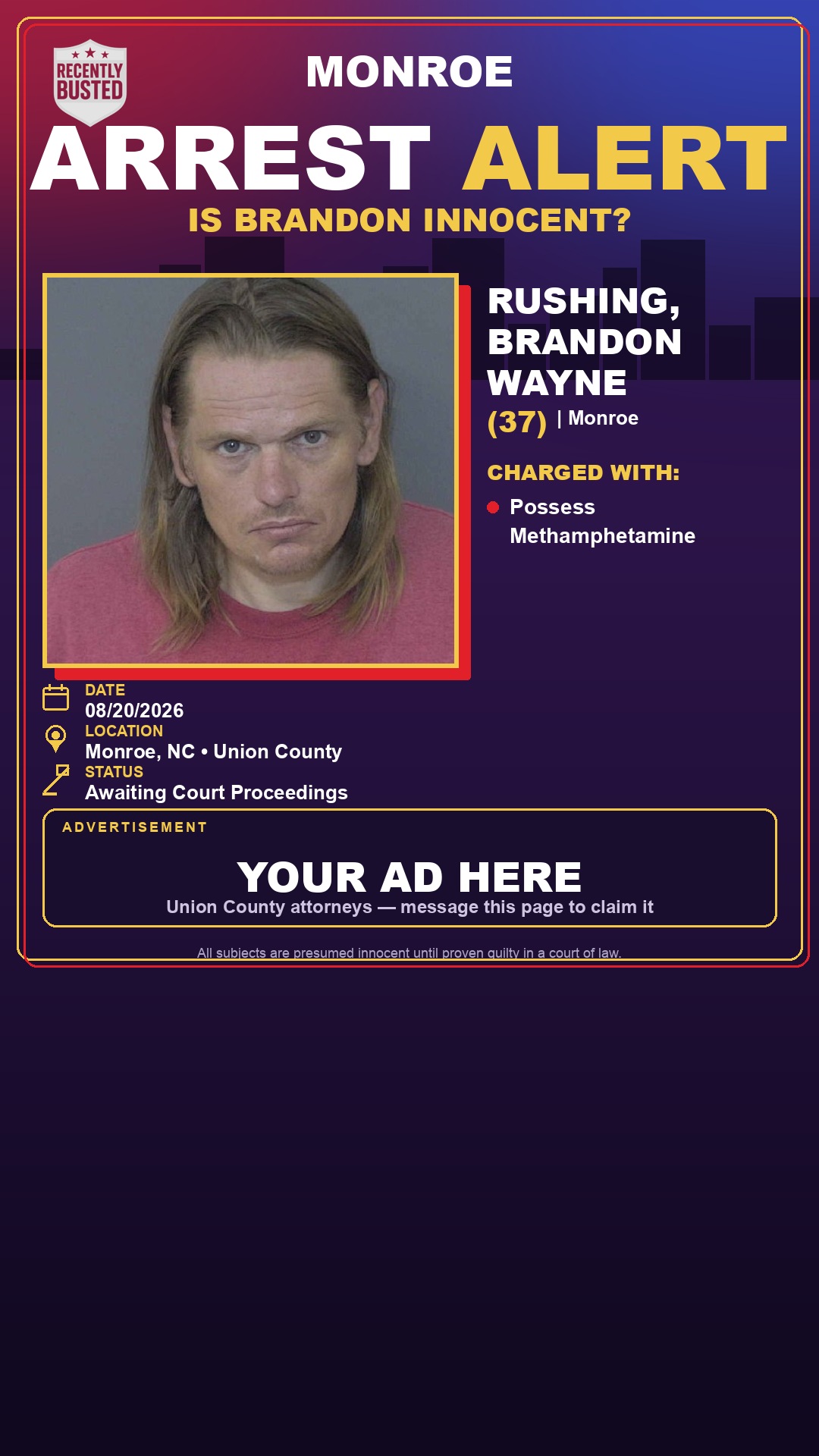Arrest report - RUSHING, BRANDON WAYNE