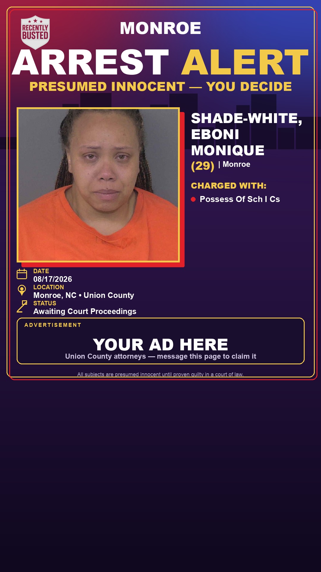 Arrest report - SHADE-WHITE, EBONI MONIQUE