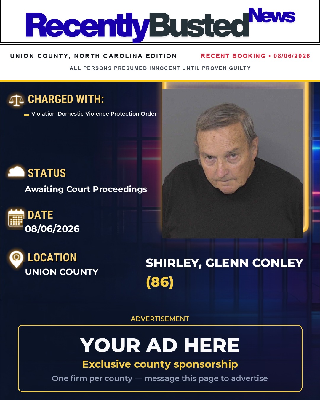 Arrest report - SHIRLEY, GLENN CONLEY