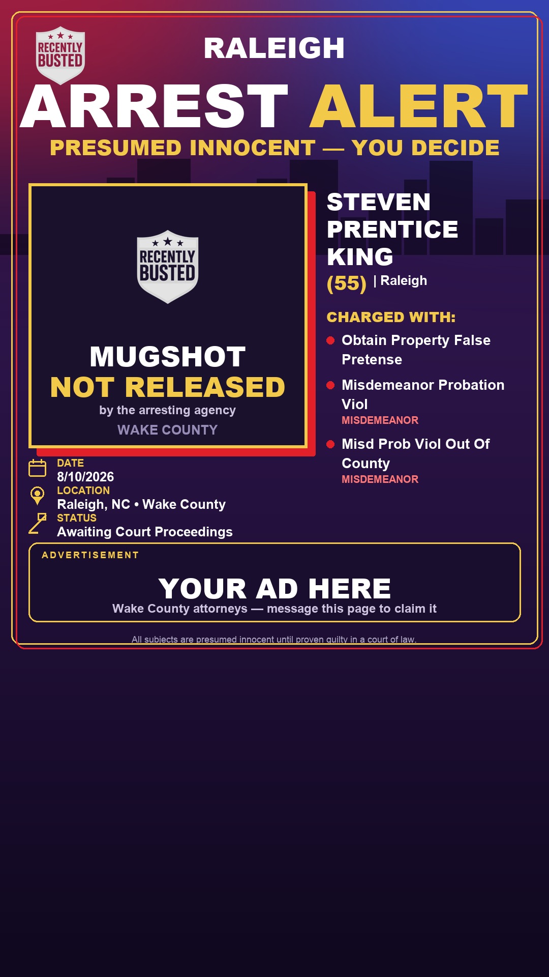 Arrest report - STEVEN PRENTICE KING