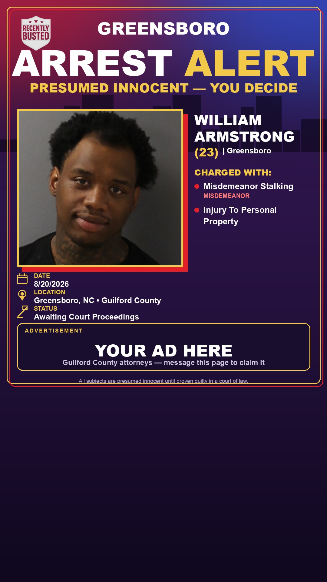 Arrest report - WILLIAM ARMSTRONG