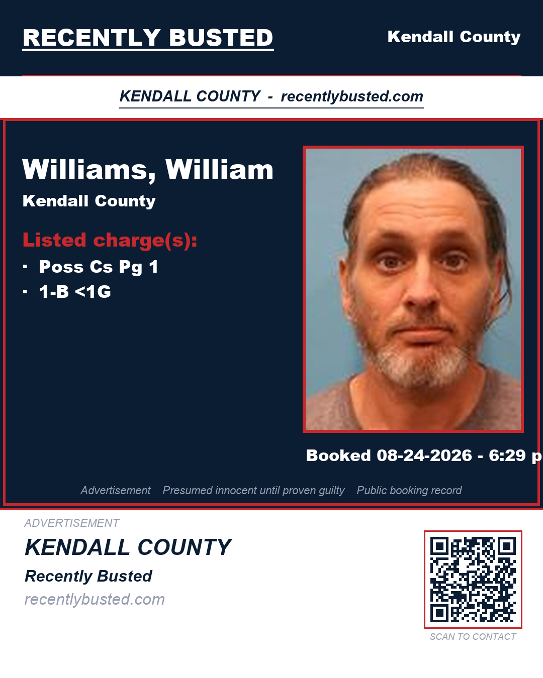 Williams, William — arrest record card, Kendall County, Texas