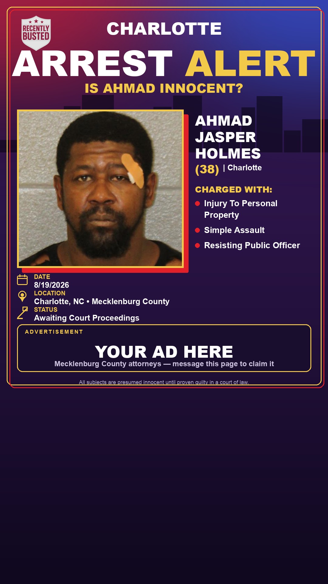 Arrest report - AHMAD JASPER HOLMES