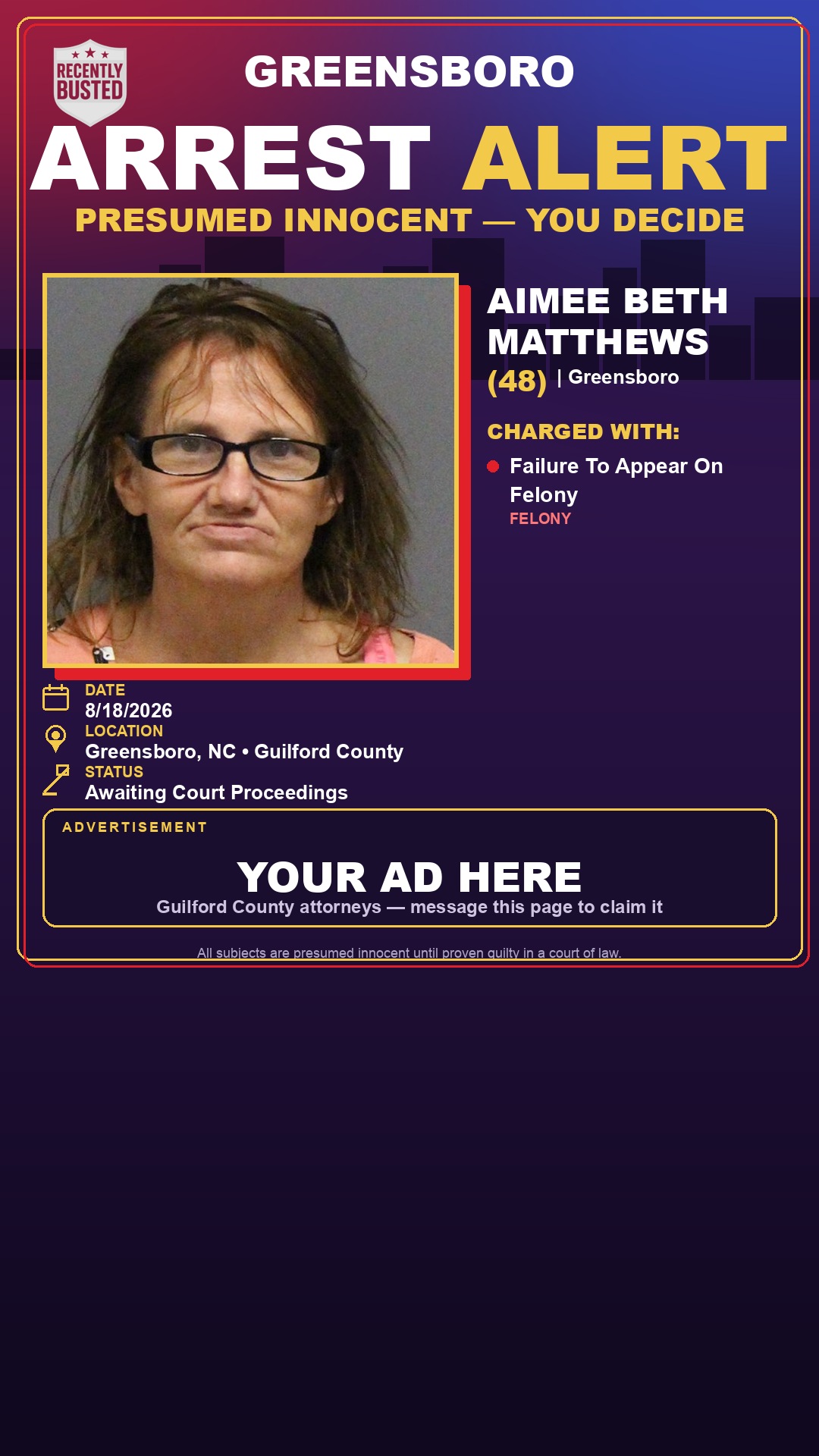 Arrest report - AIMEE BETH MATTHEWS