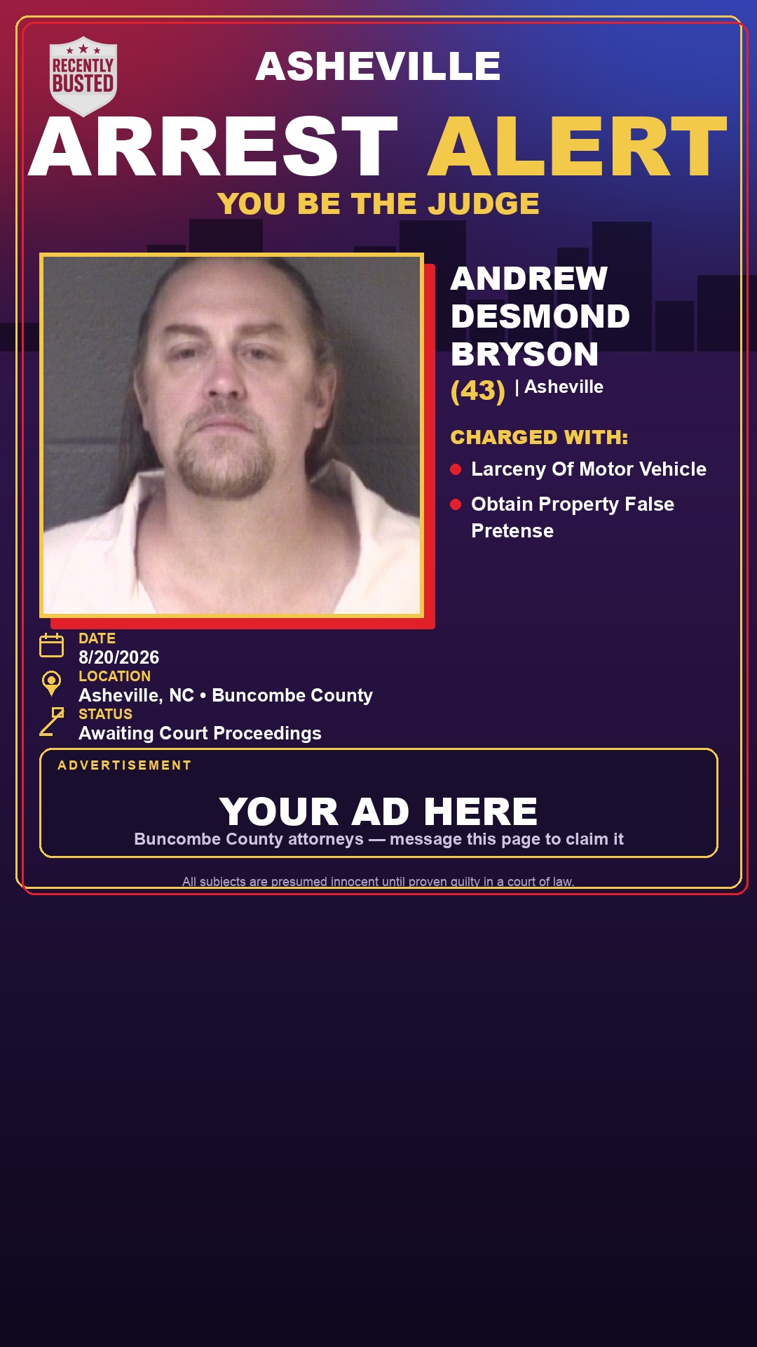 Arrest report - ANDREW DESMOND BRYSON