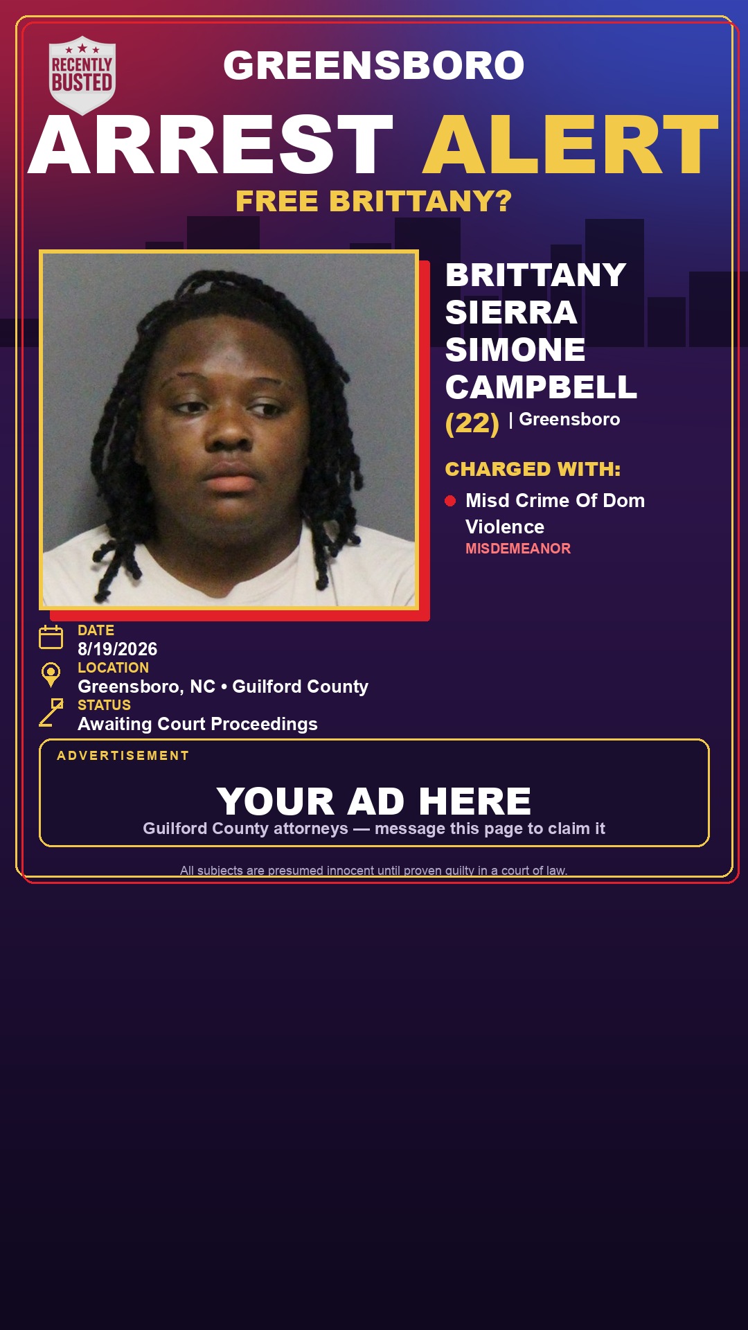 Arrest report - BRITTANY SIERRA SIMONE CAMPBELL