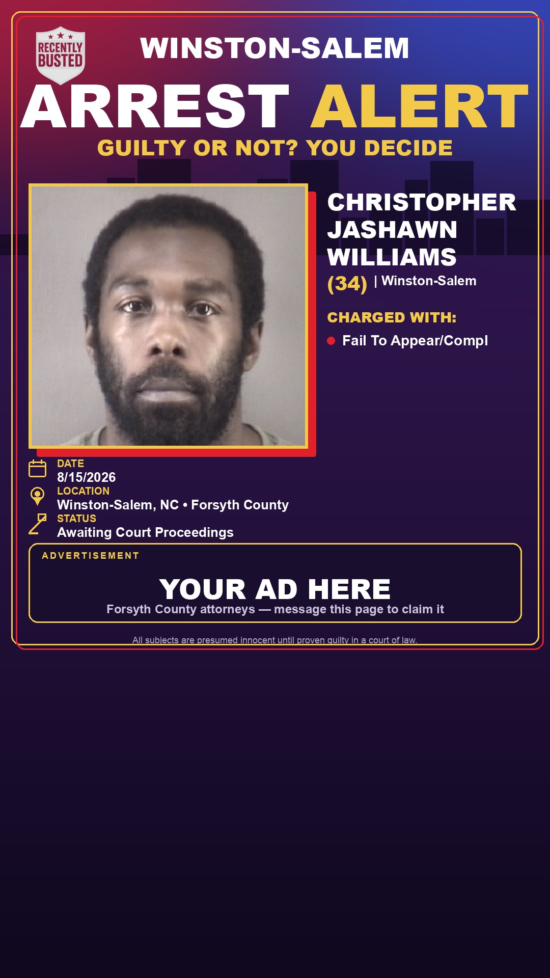 Arrest report - CHRISTOPHER JASHAWN WILLIAMS