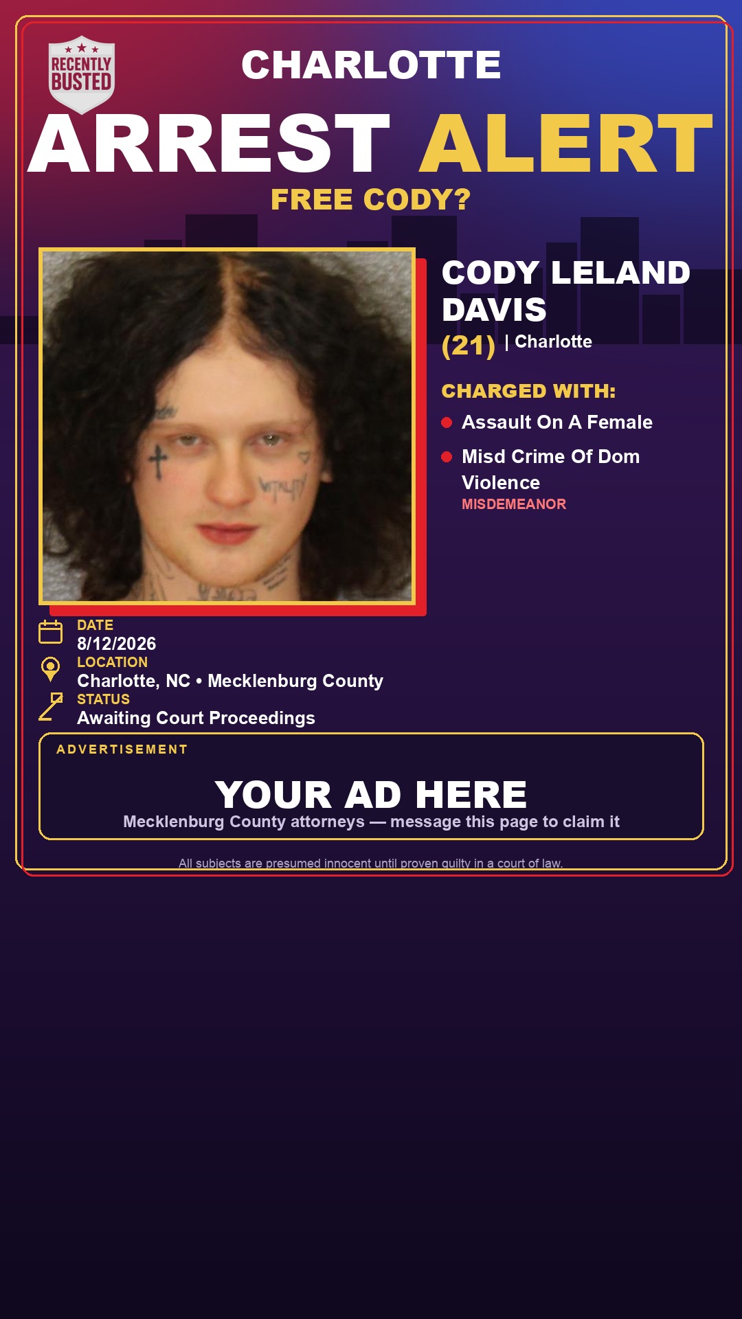 Arrest report - CODY LELAND DAVIS