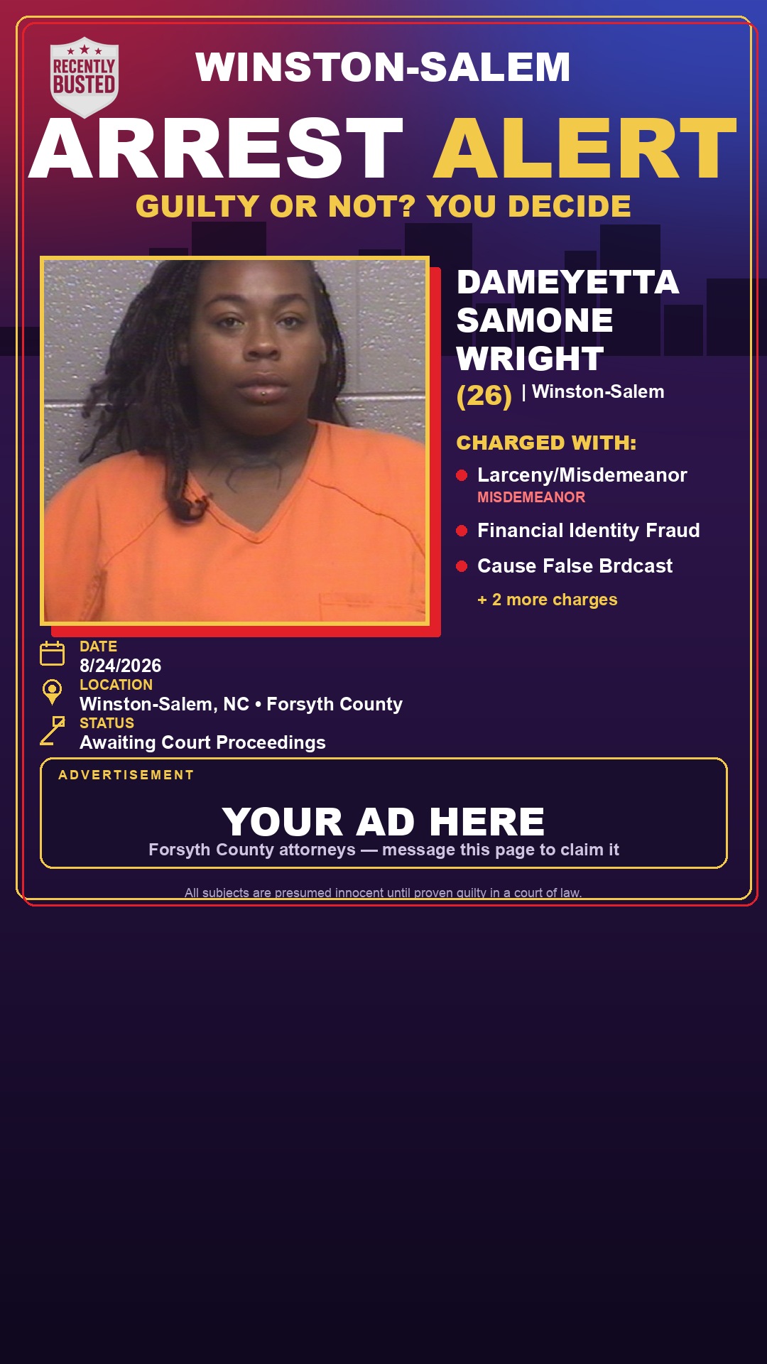 Arrest report - DAMEYETTA SAMONE WRIGHT