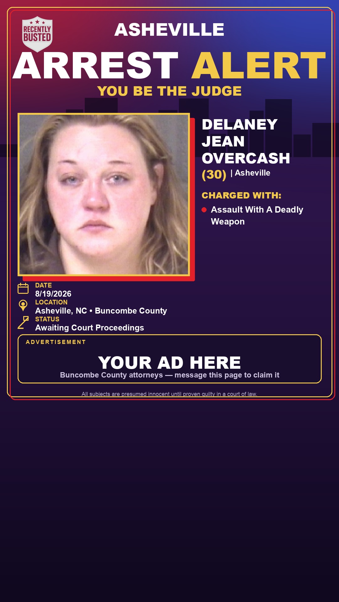 Arrest report - DELANEY JEAN OVERCASH