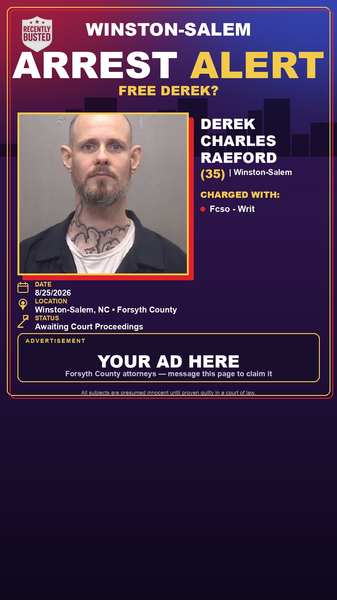 Arrest report - DEREK CHARLES RAEFORD
