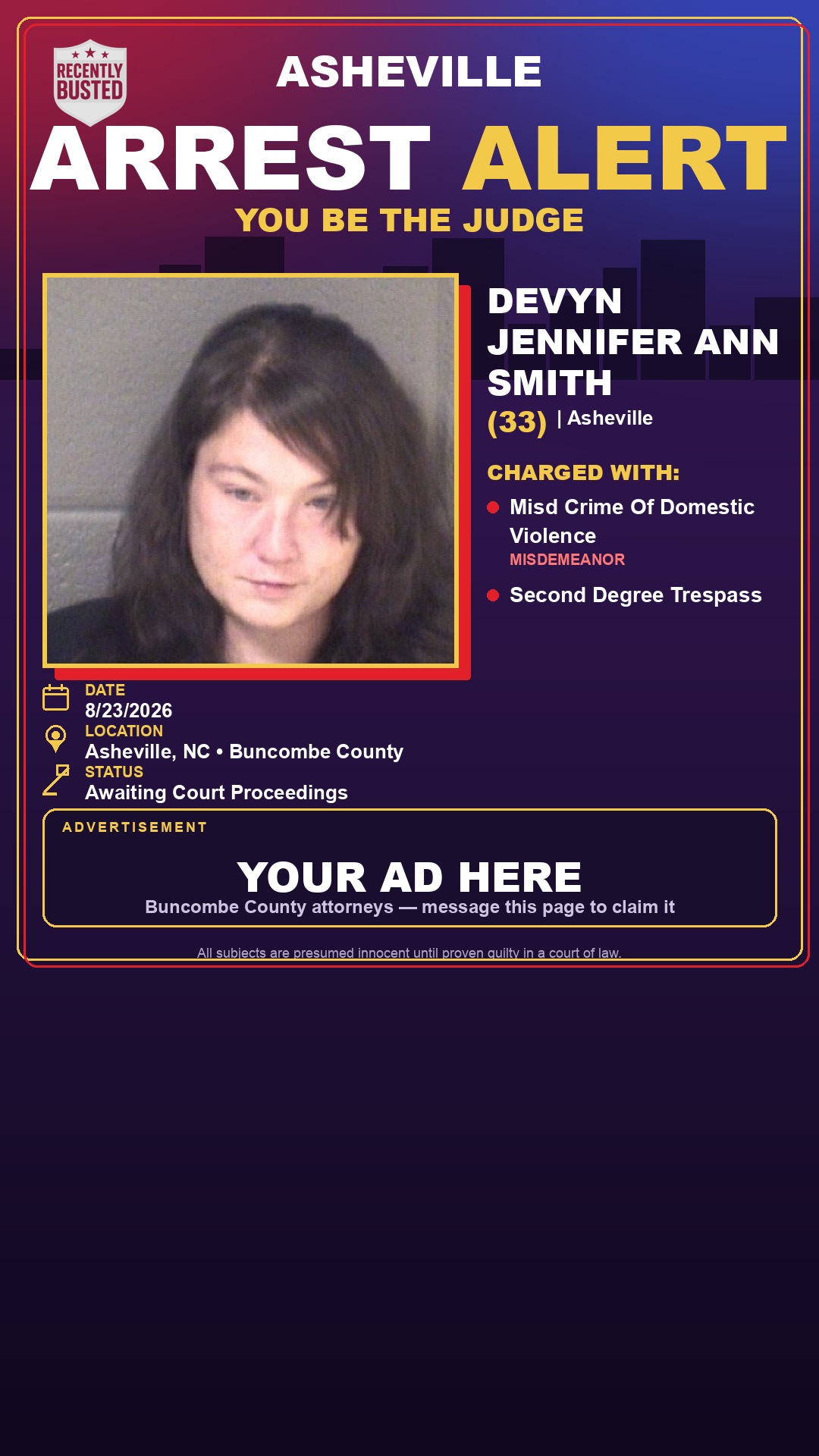 Arrest report - DEVYN JENNIFER ANN SMITH