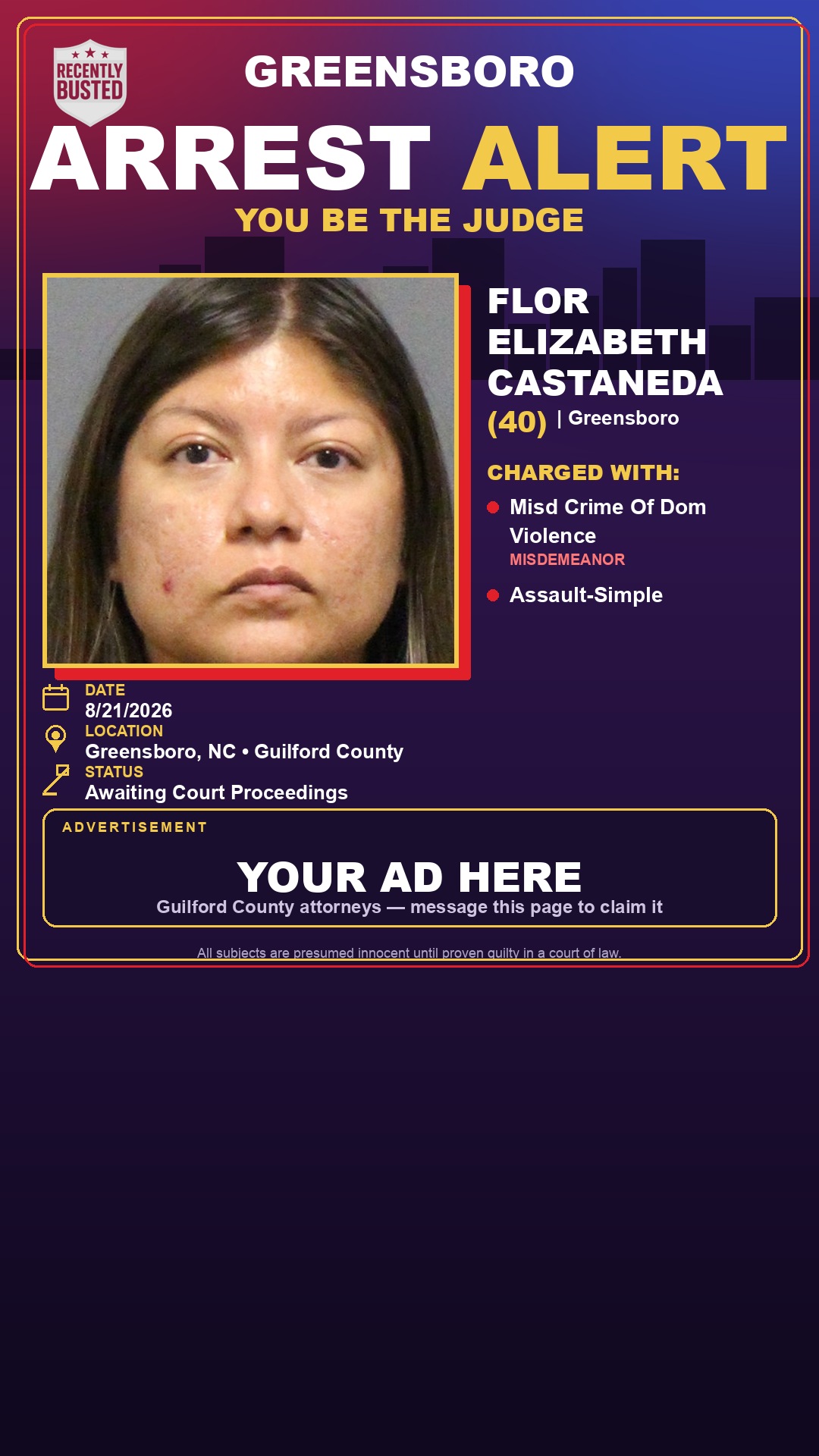Arrest report - FLOR ELIZABETH CASTANEDA