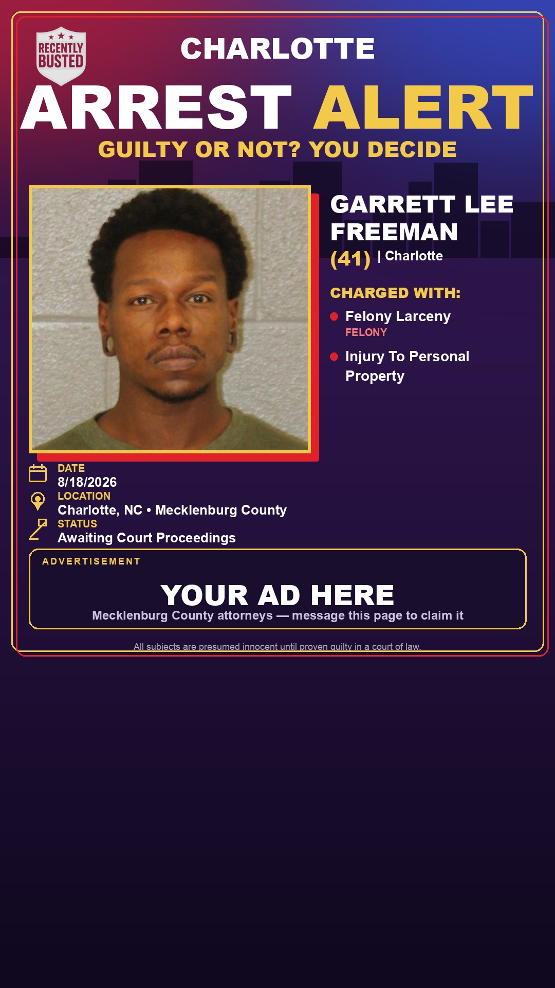 Arrest report - GARRETT LEE FREEMAN