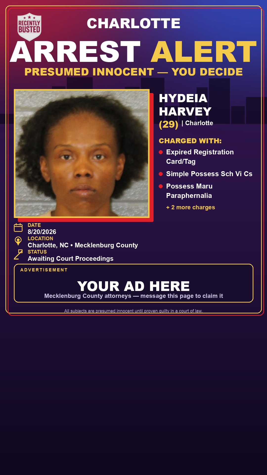Arrest report - HYDEIA HARVEY