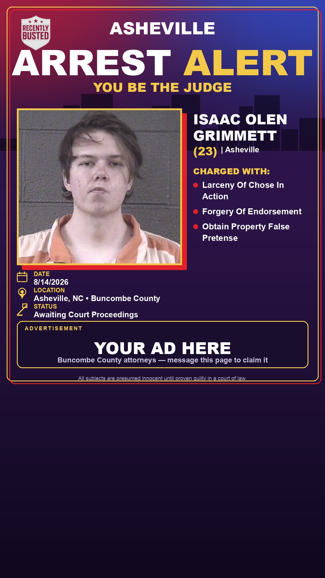 Arrest report - ISAAC OLEN GRIMMETT