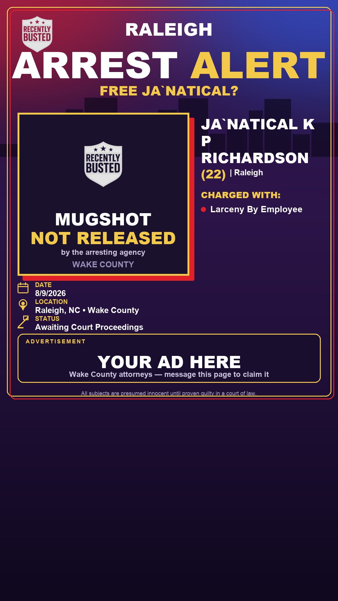 Arrest report - JA`NATICAL K P RICHARDSON
