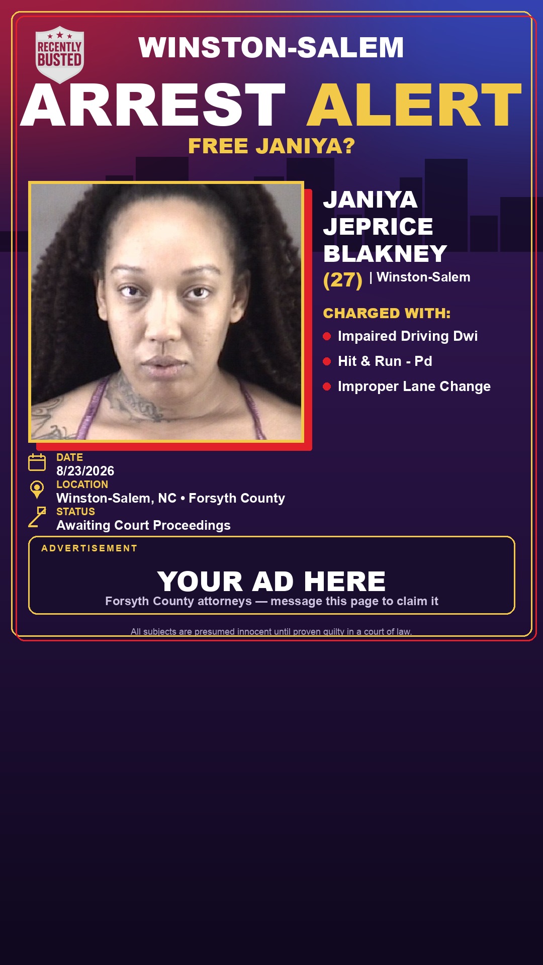 Arrest report - JANIYA JEPRICE BLAKNEY