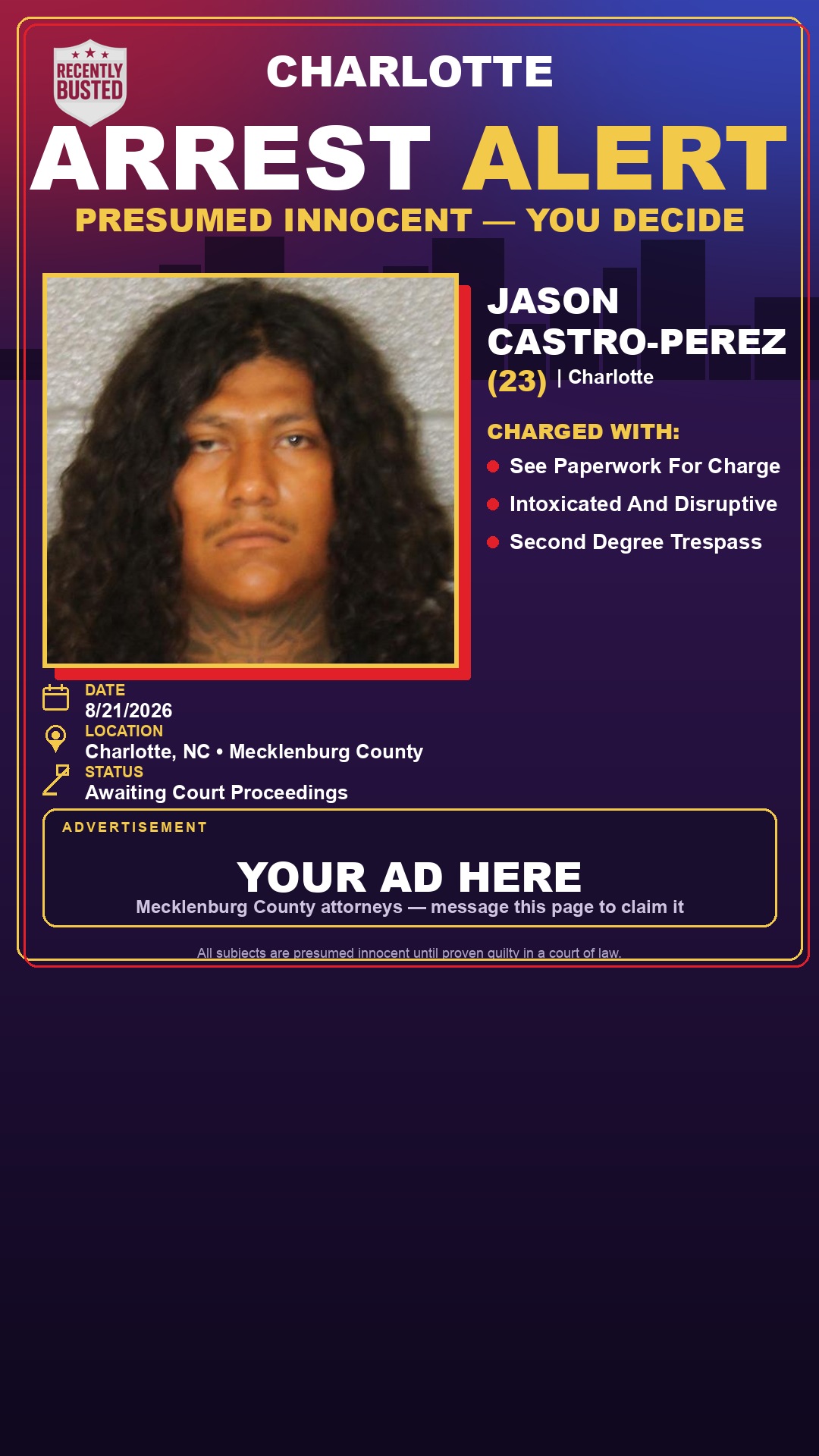 Arrest report - JASON CASTRO-PEREZ