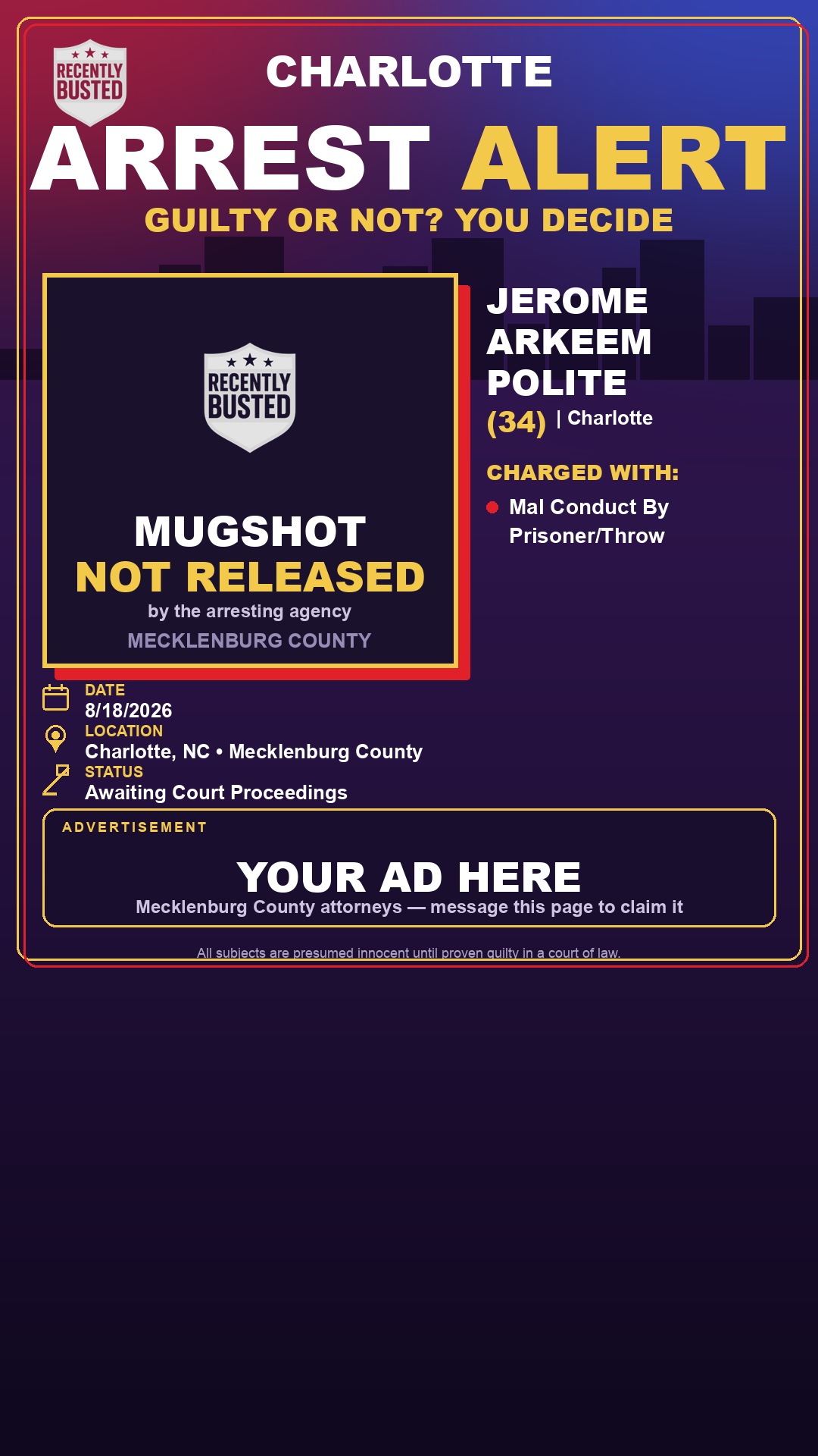 Arrest report - JEROME ARKEEM POLITE