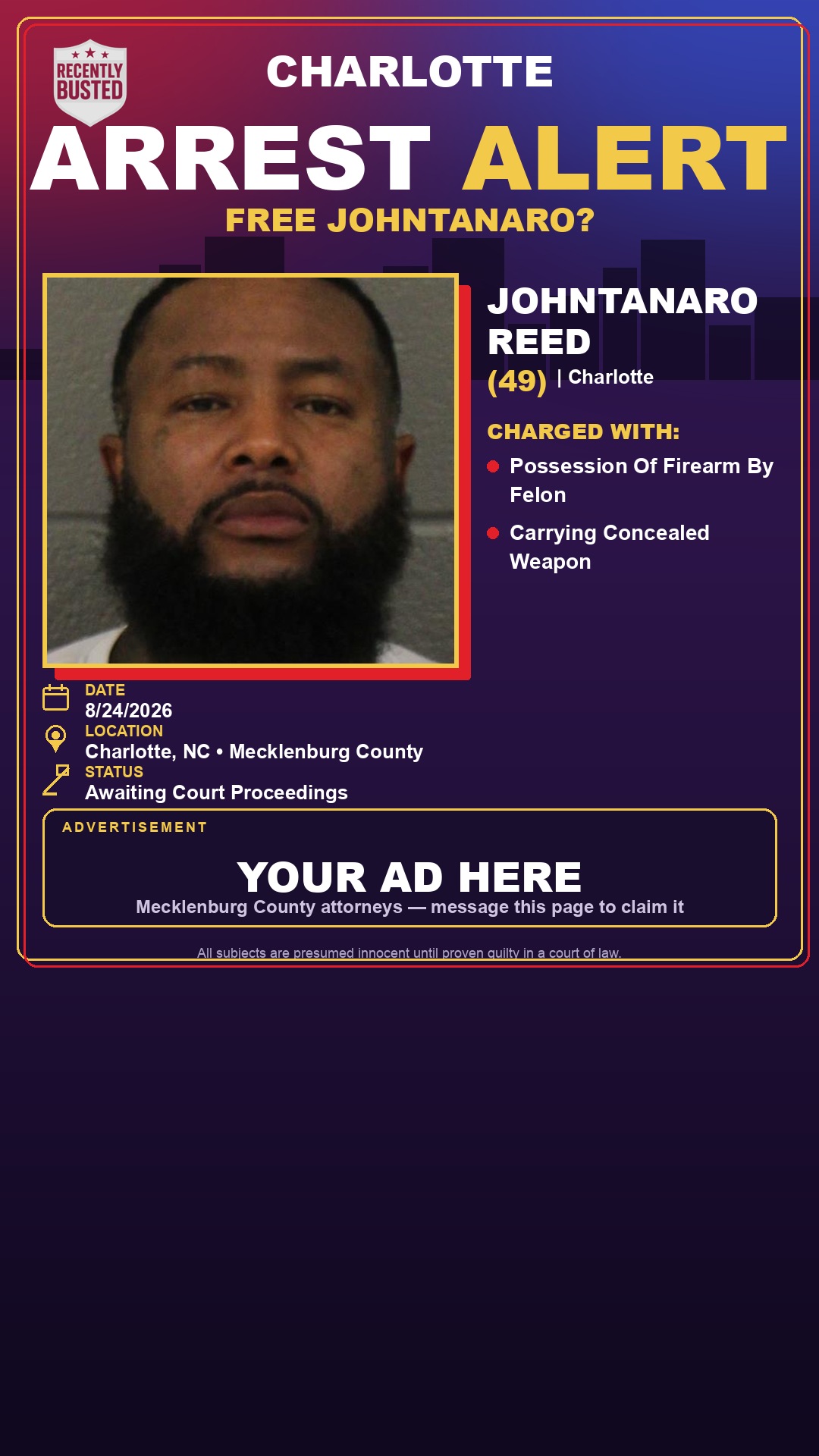 Arrest report - JOHNTANARO REED