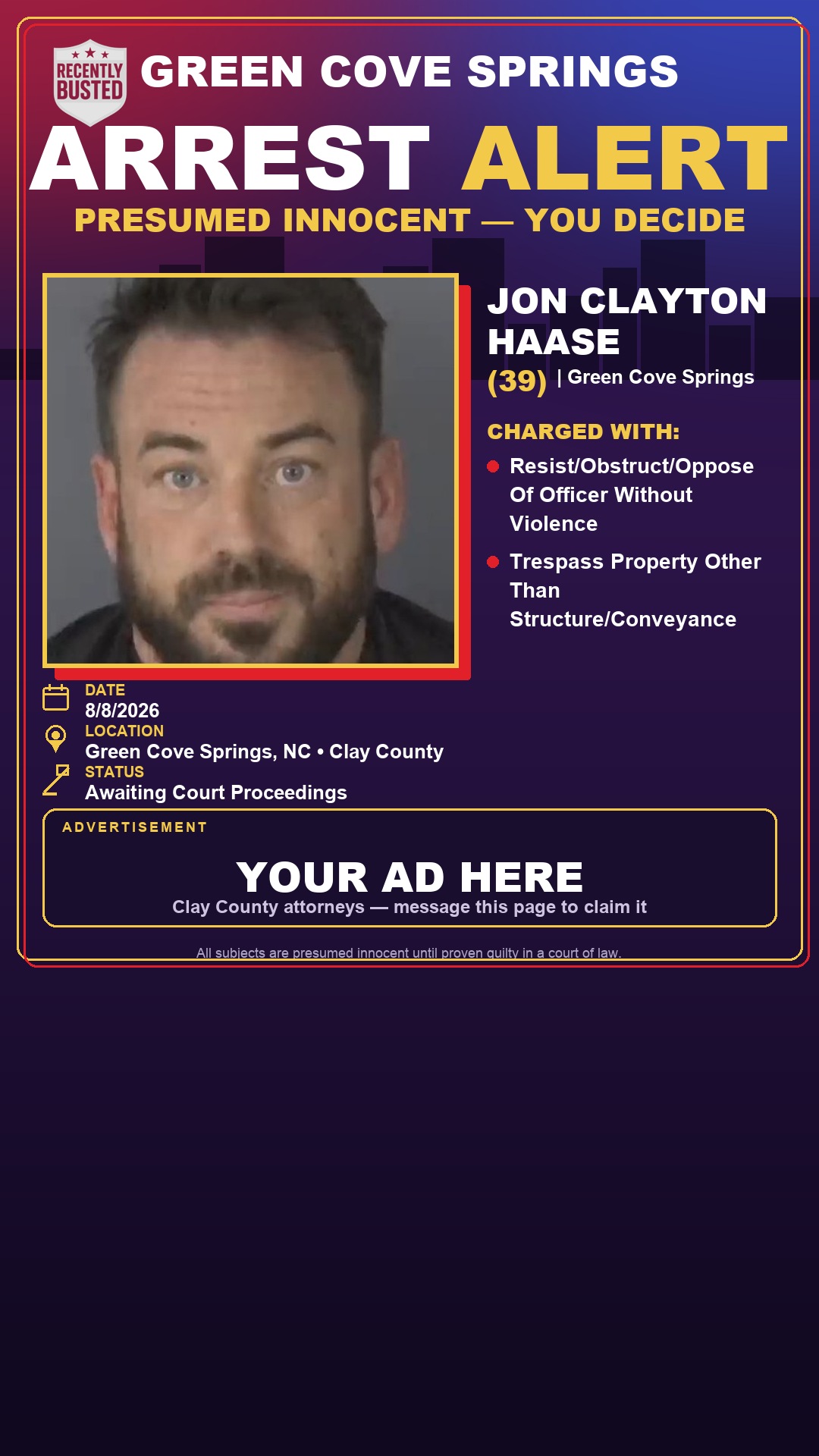 Arrest report - JON CLAYTON HAASE