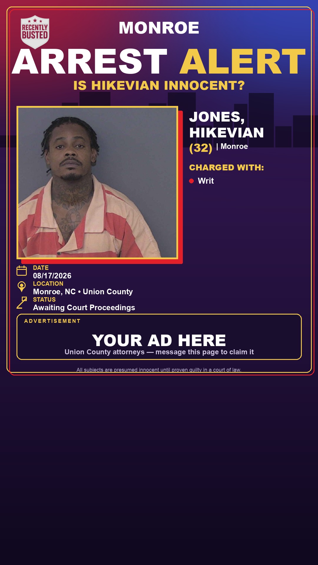 Arrest report - JONES, HIKEVIAN