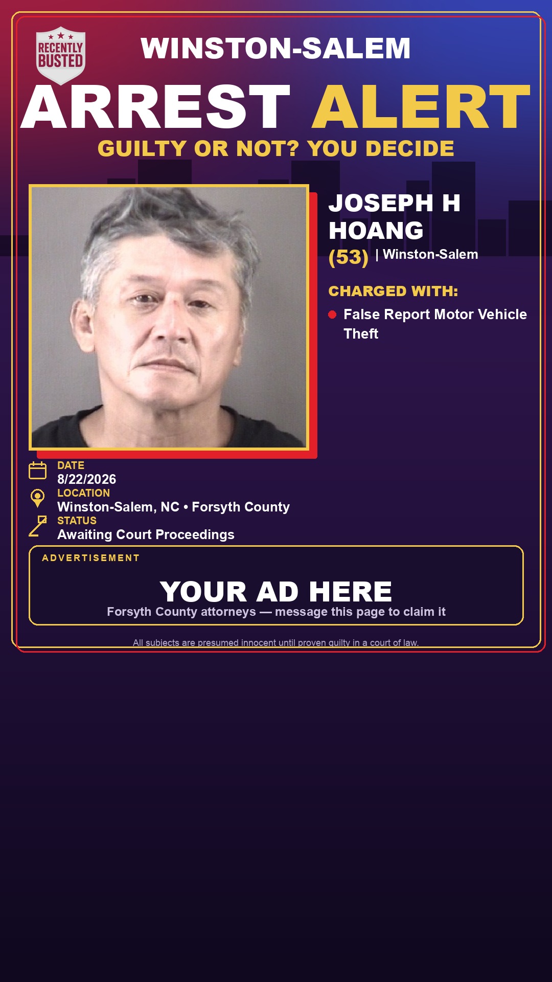 Arrest report - JOSEPH H HOANG