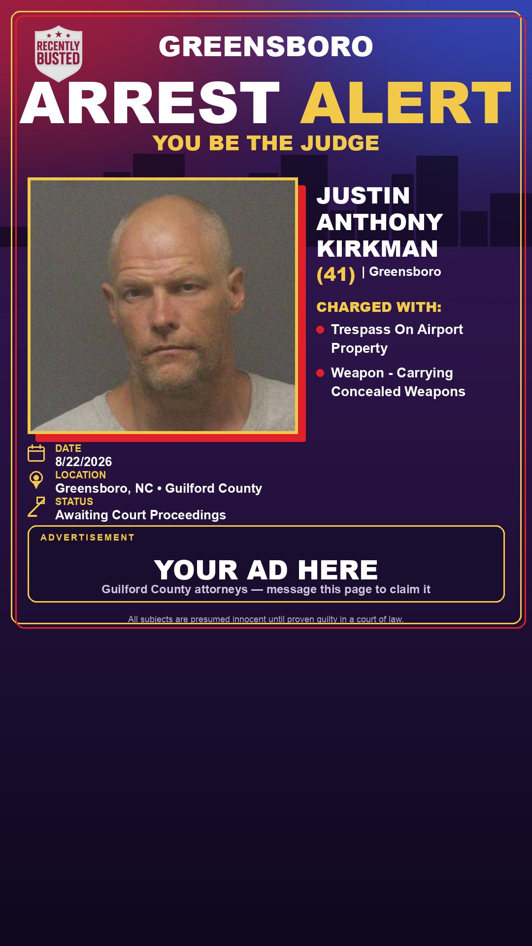 Arrest report - JUSTIN ANTHONY KIRKMAN