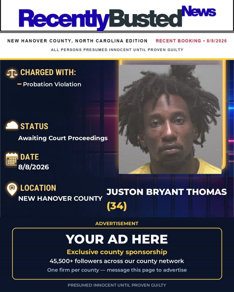 JUSTON BRYANT THOMAS — arrest record card, New Hanover County