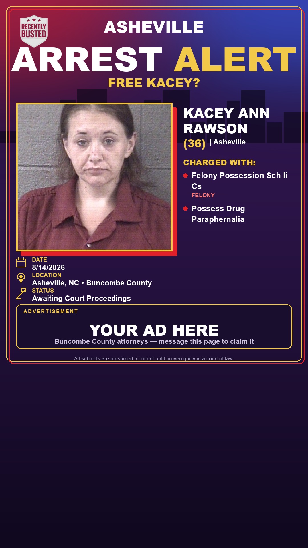 Arrest report - KACEY ANN RAWSON