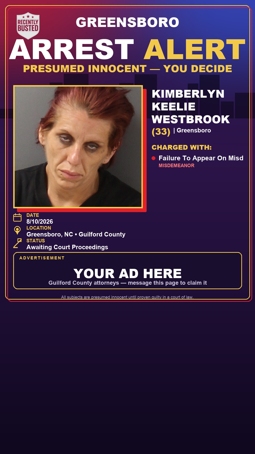 Arrest report - KIMBERLYN KEELIE WESTBROOK