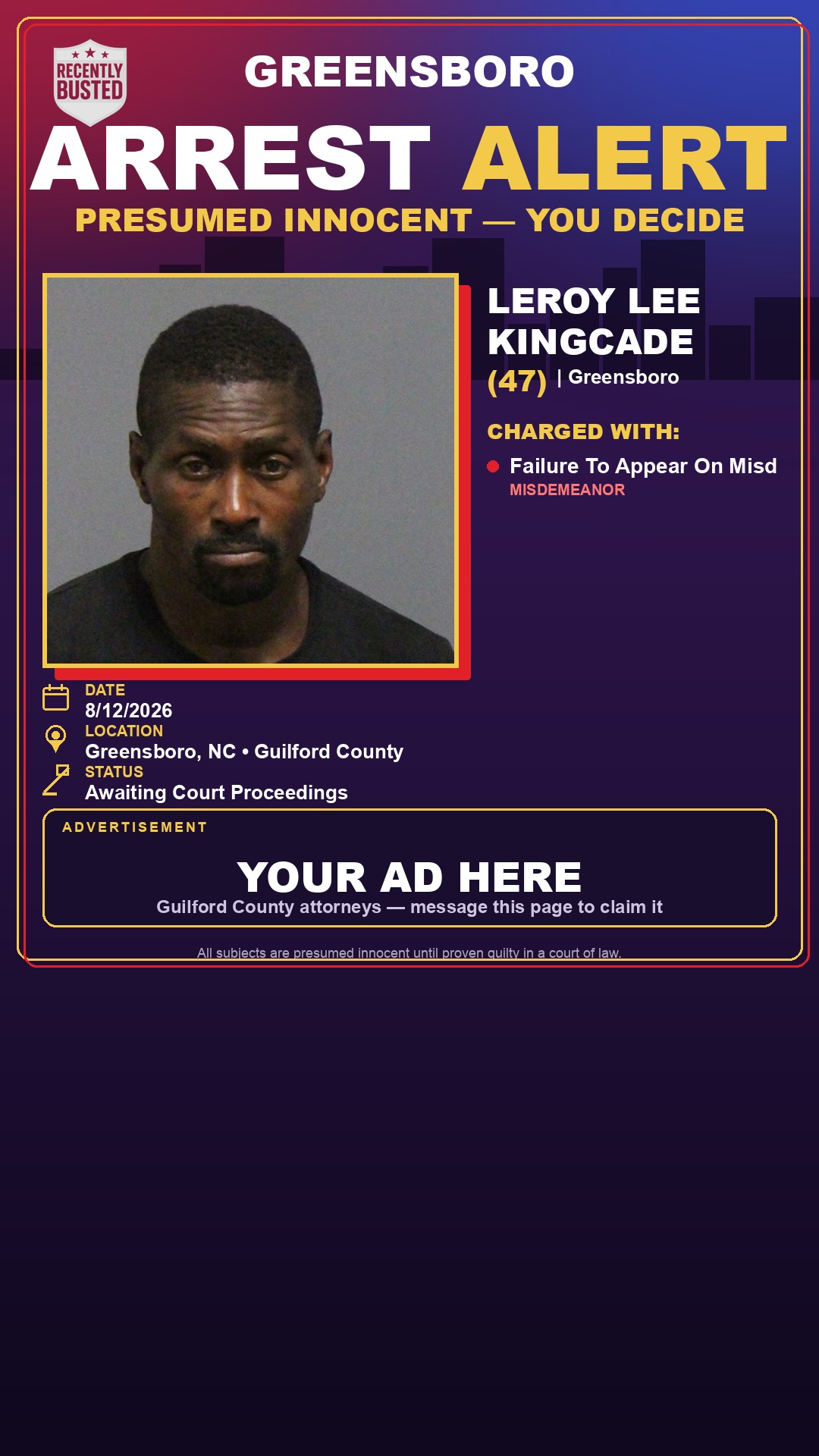 Arrest report - LEROY LEE KINGCADE