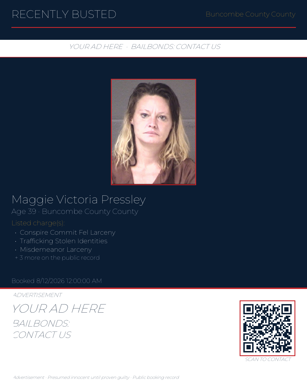Arrest report - MAGGIE VICTORIA PRESSLEY
