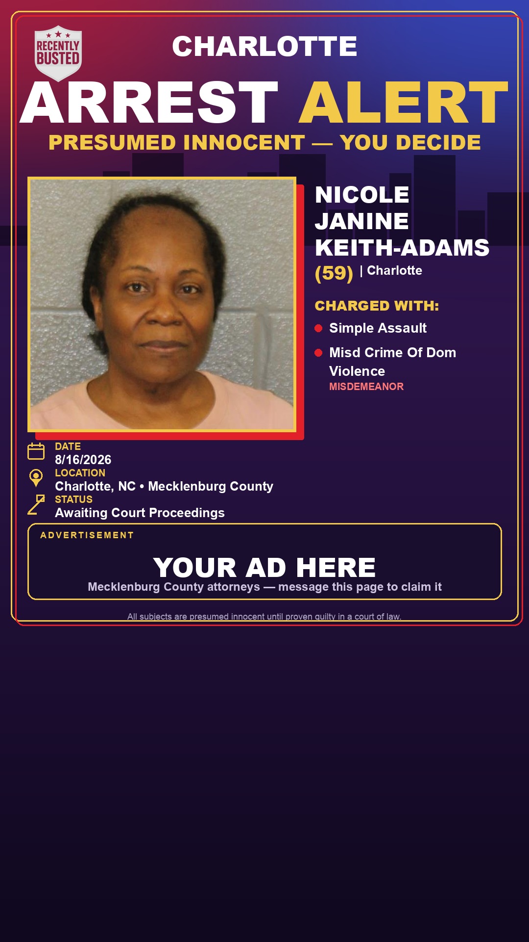 Arrest report - NICOLE JANINE KEITH-ADAMS